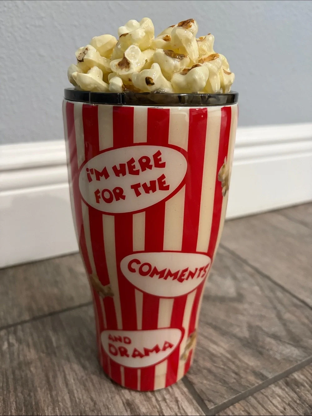 3D Popcorn Movie Tumbler 32 oz Stainless Classic Red White Stripe